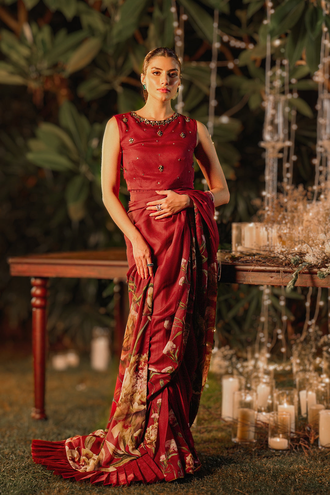 Rozil Saree & Crop Top (Sleeveless)