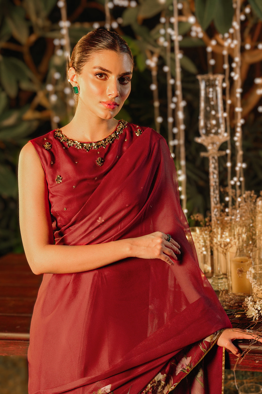 Rozil Saree & Crop Top (Sleeveless)