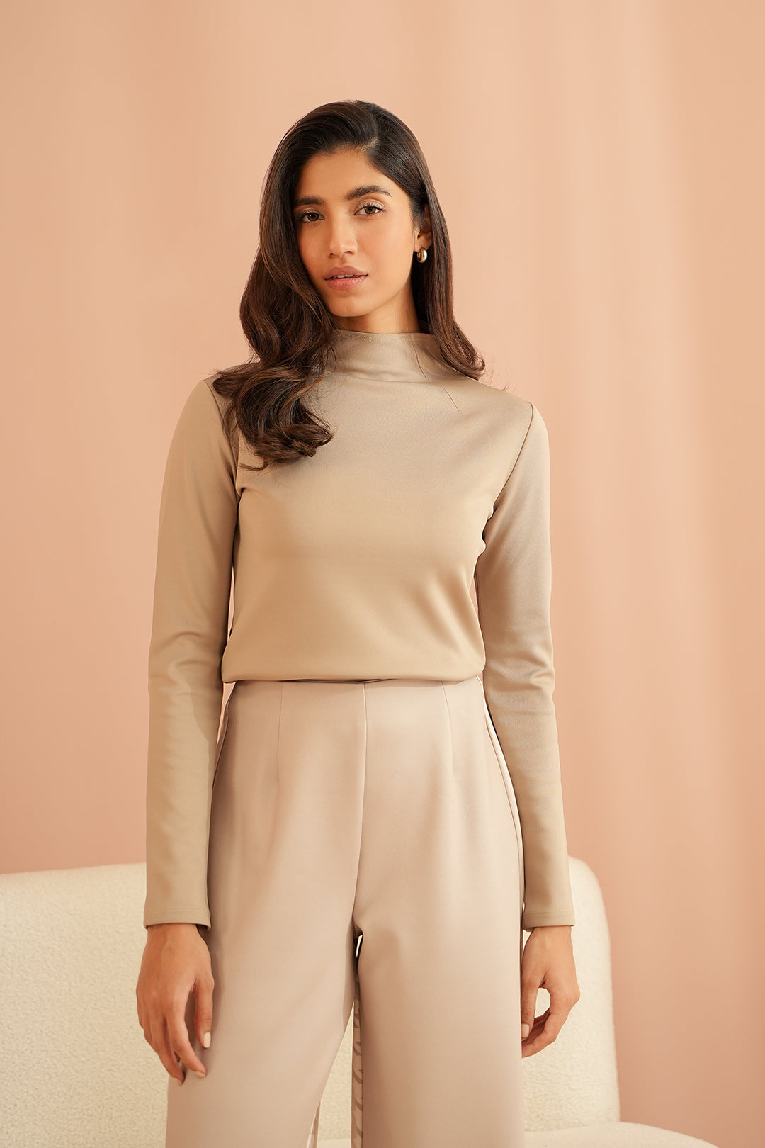 Nude Mock-Neck Top