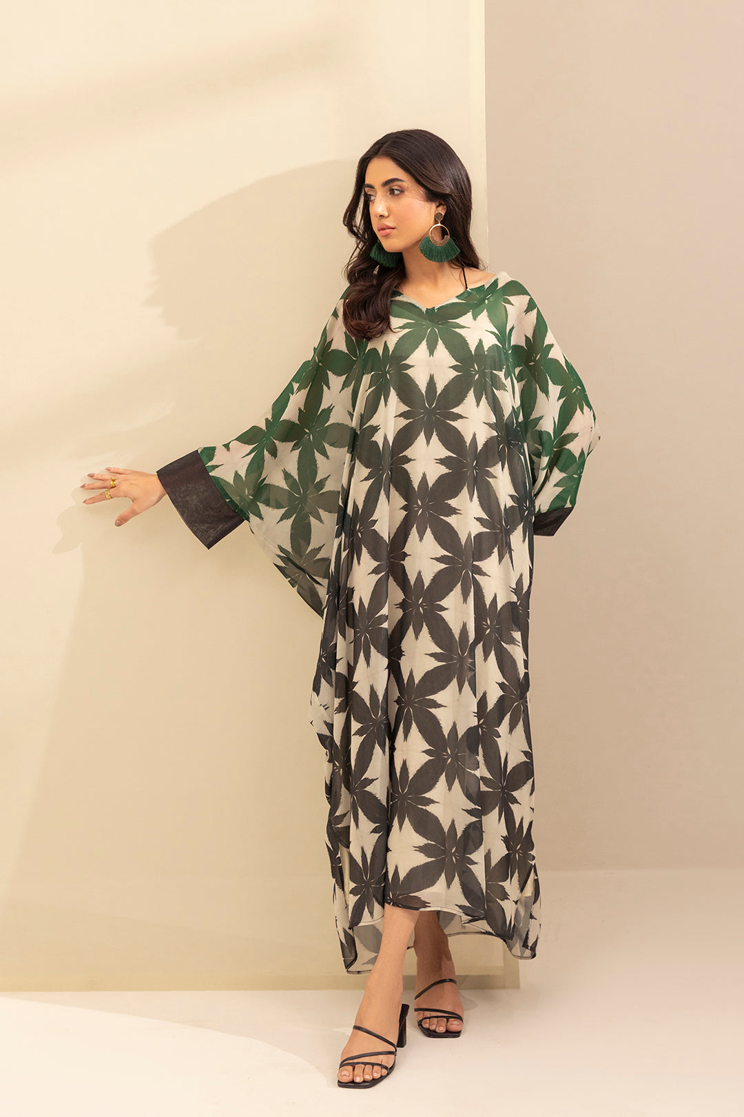 lawn kaftan dress design WA 03-KAFTAN-BLACK 2Pcs L