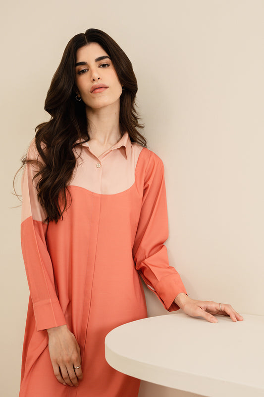 Peach Color Block Dress