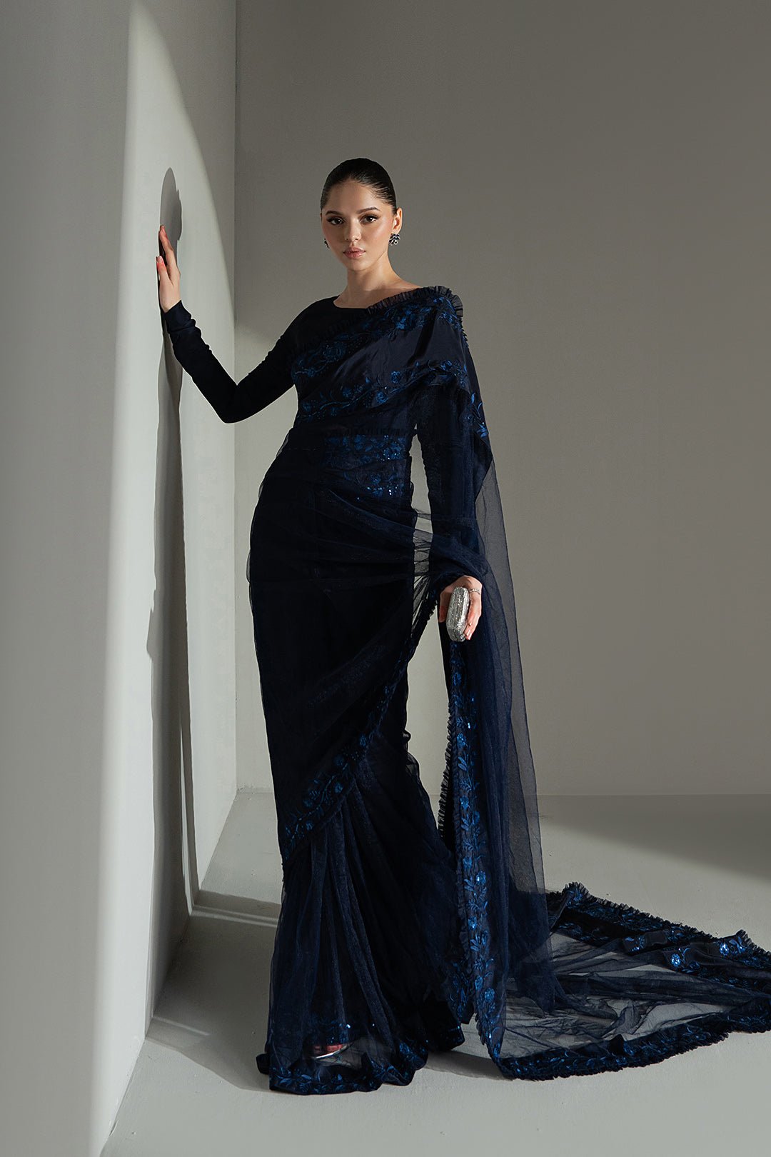 blue saree dress Alak dark blue Georgette Designer Party Wear Sari saree