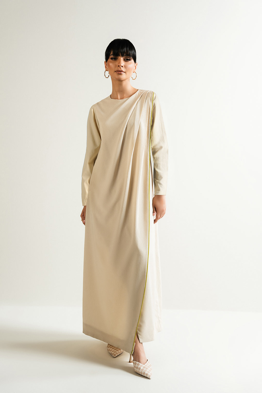Ivory Pleated Dress (With Sleeves) Lulusar Ivory Pleated Dress (With Sleeves) Lulusar