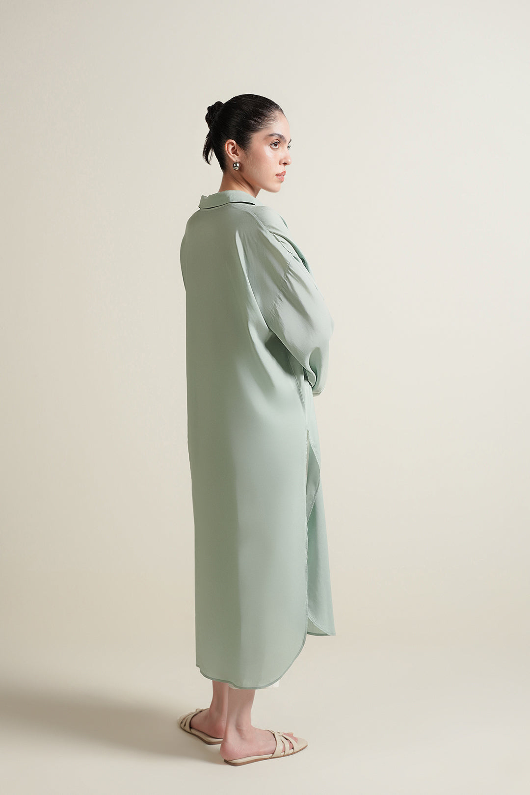 Green Color Block Button Down