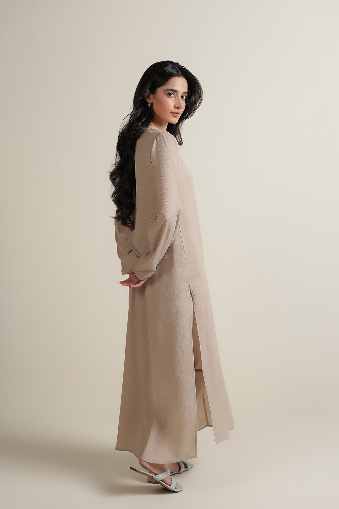 Beige Contrast Piping Dress