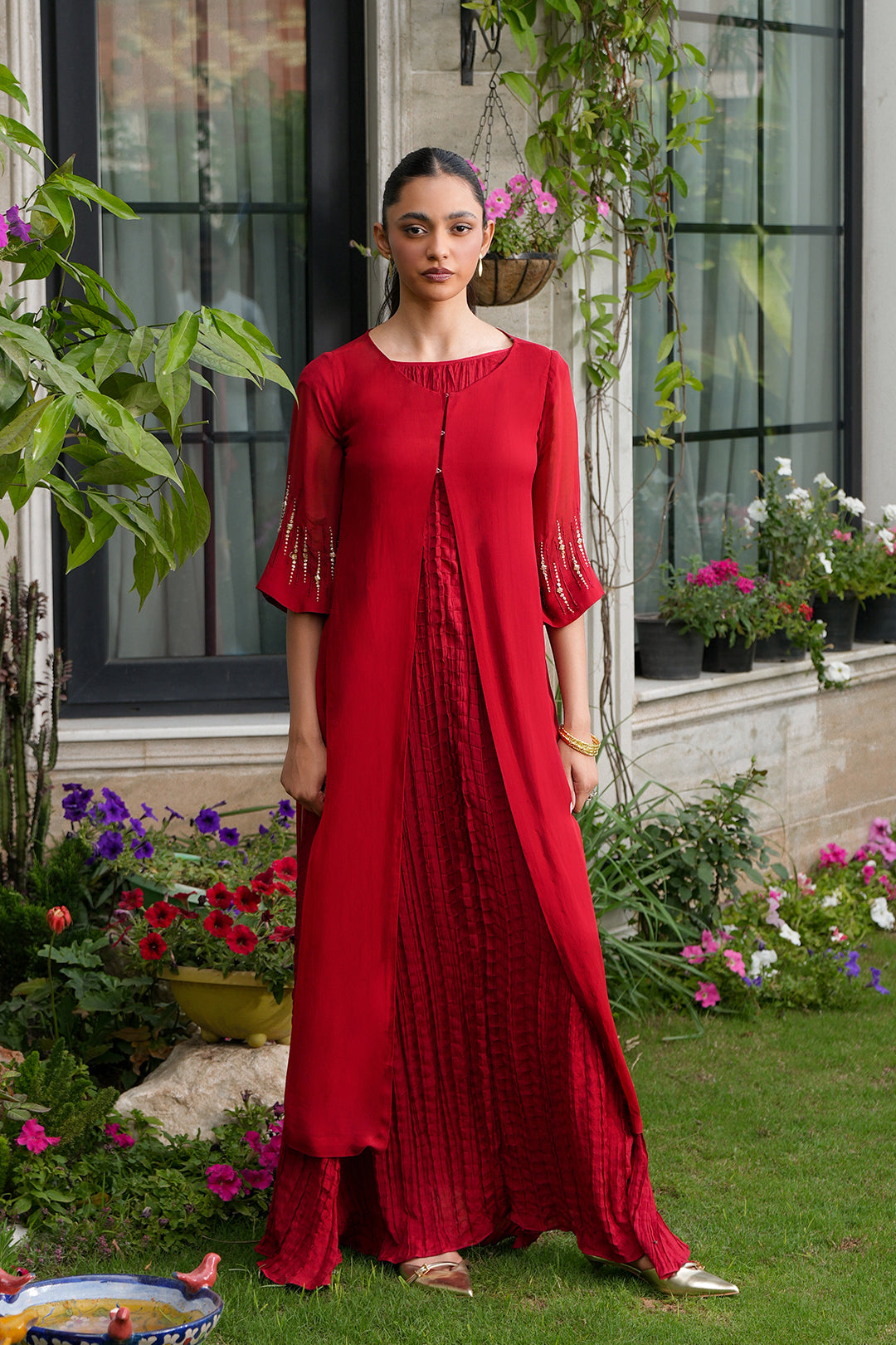 open lace back dress Solid Pure Chiffon - Pakistan's 1st Online Saree Store main image 0