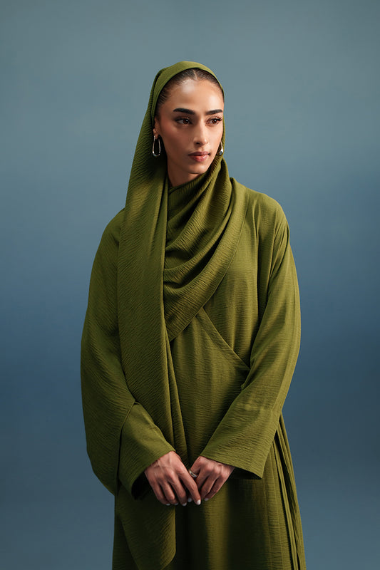 Sage Tie Up Abaya & Stole (2Pc)