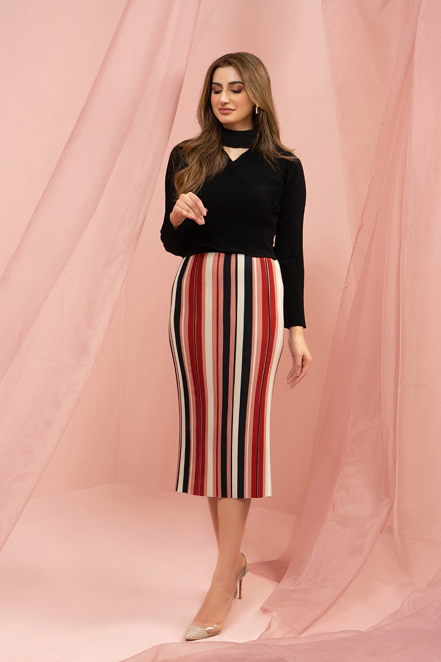 Barcode Pleated Skirt