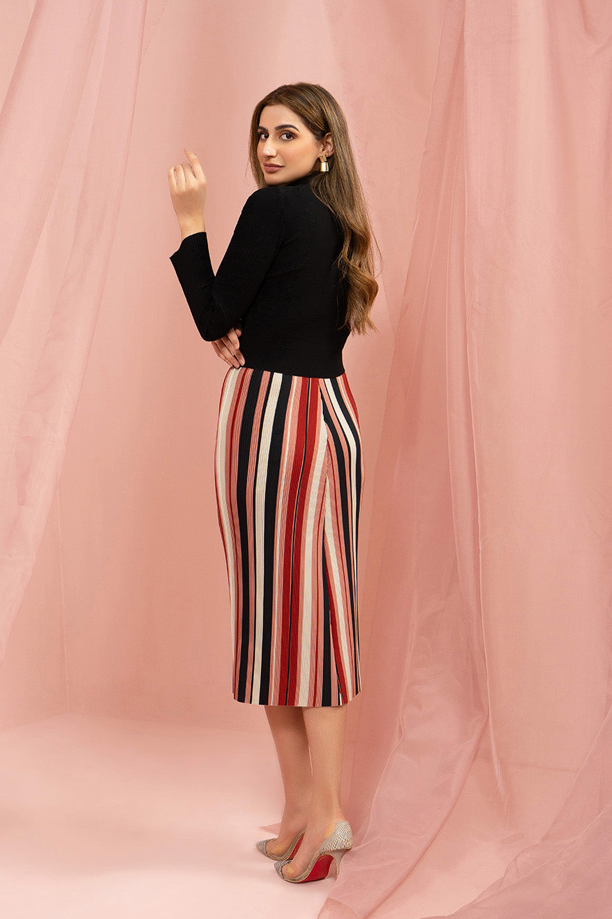 Barcode Pleated Skirt