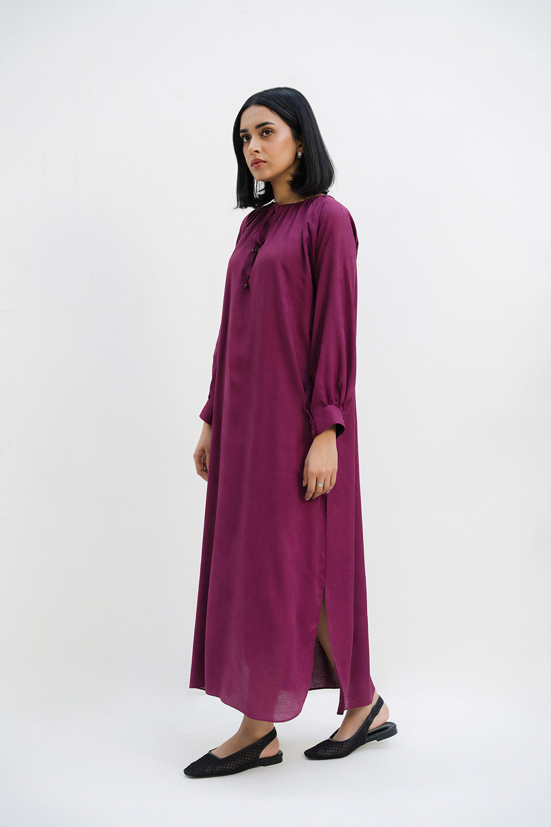 Wide Neck Gather Dress