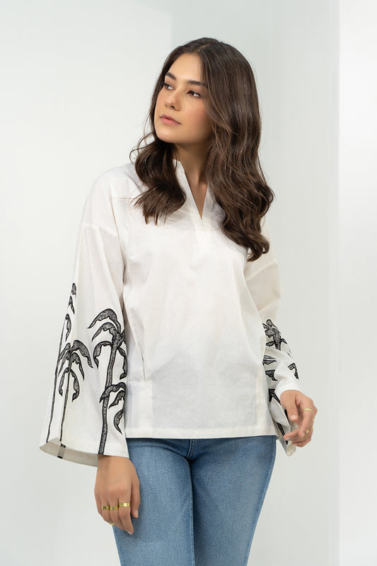 Palm Embroidered Top