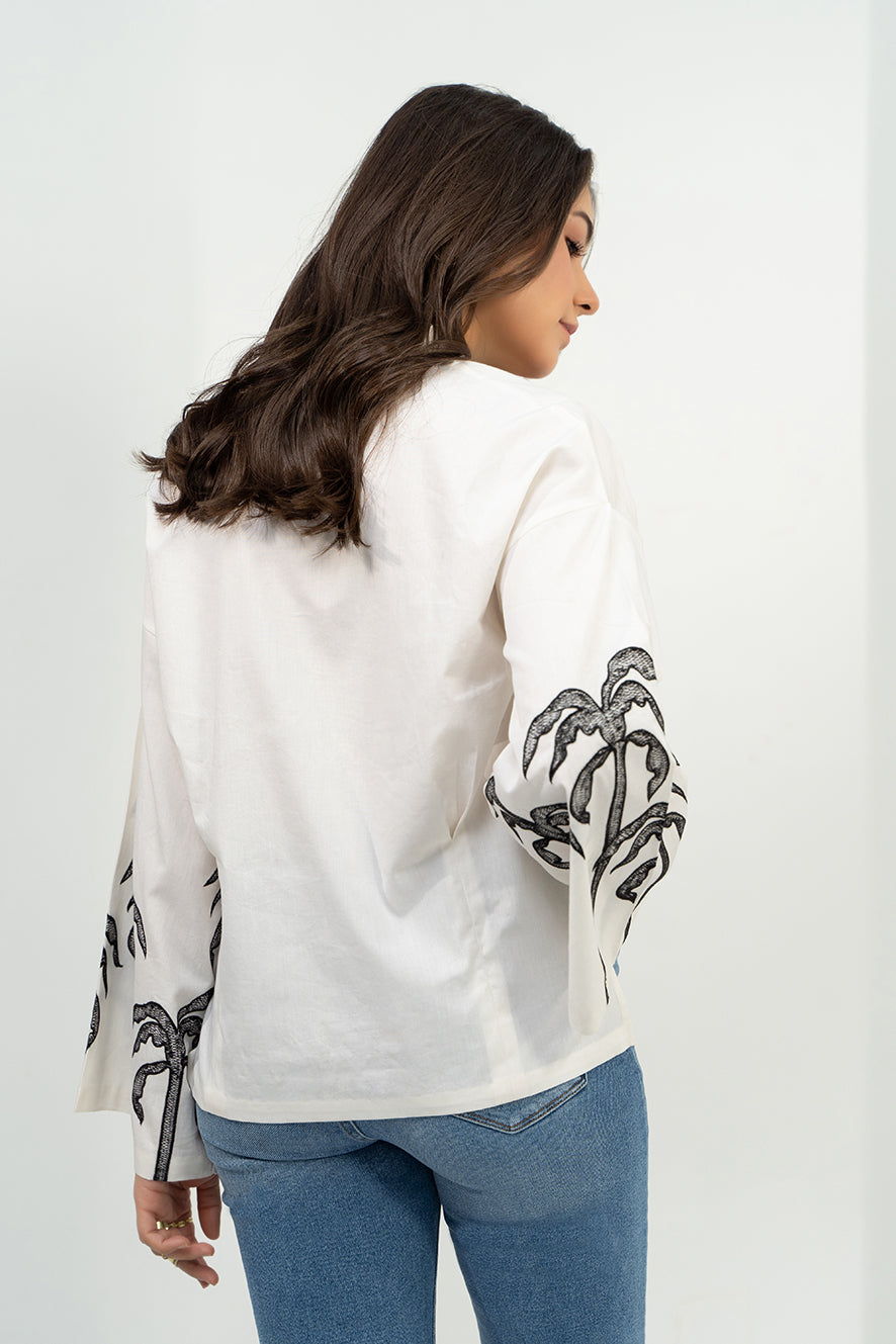 Palm Embroidered Top