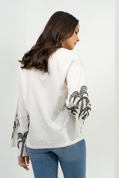 Palm Embroidered Top
