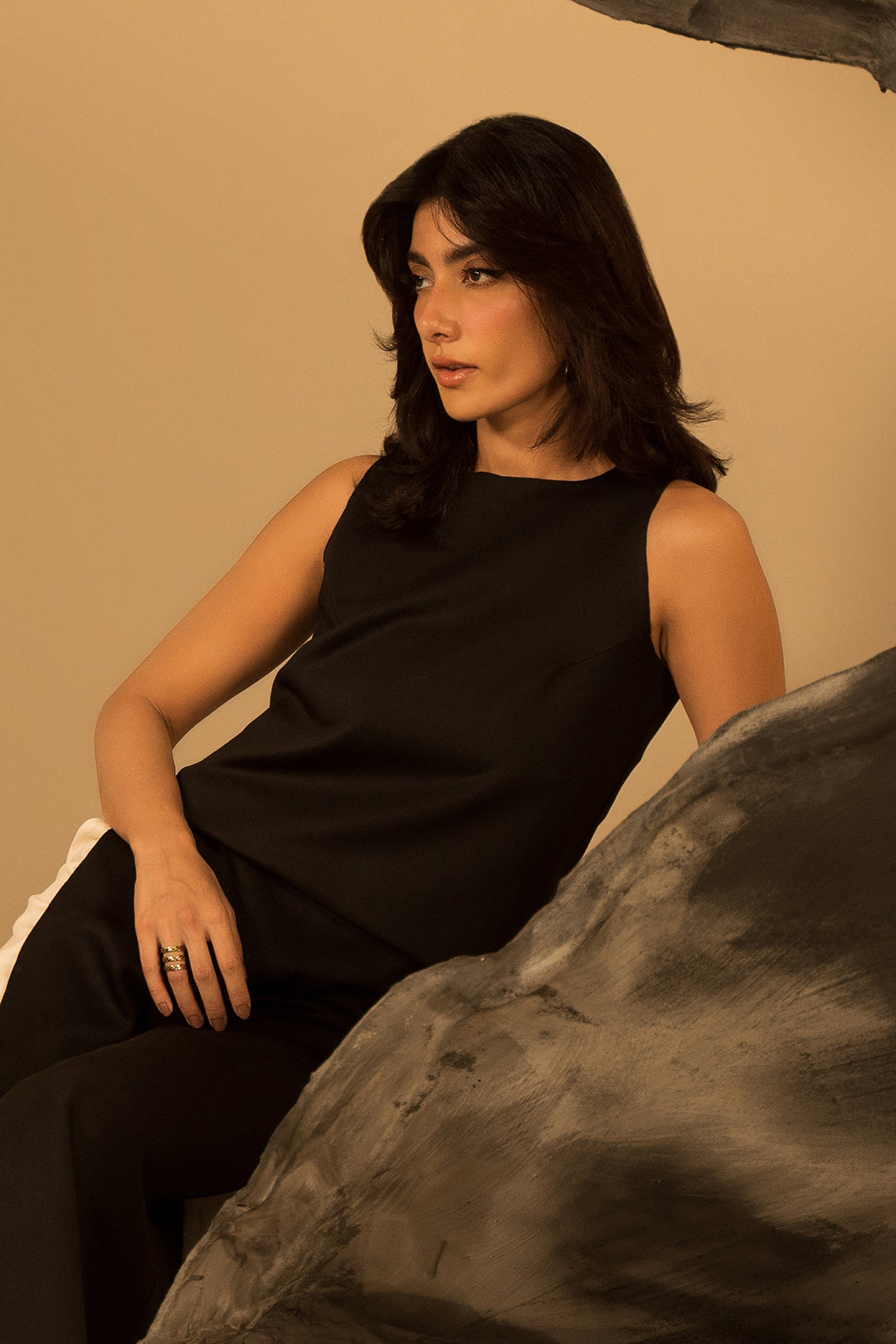 Black Asymmetric Knit Top (Sleeveless)