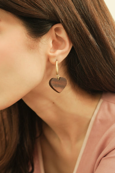 Wooden Heart Hoop Earrings