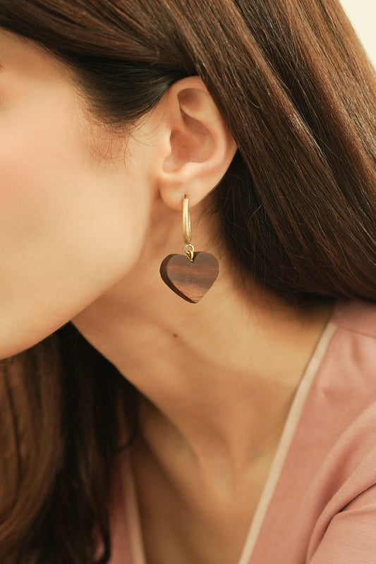 Wooden Heart Hoop Earrings