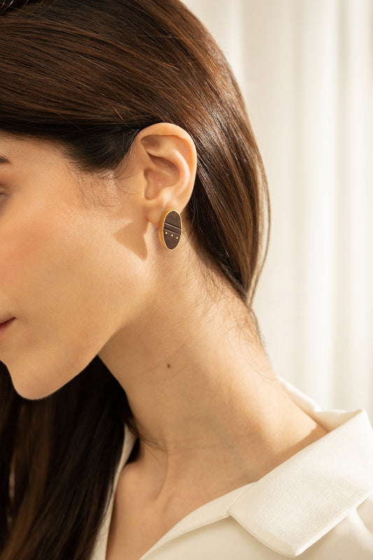 Wooden Oval Bezel Earrings