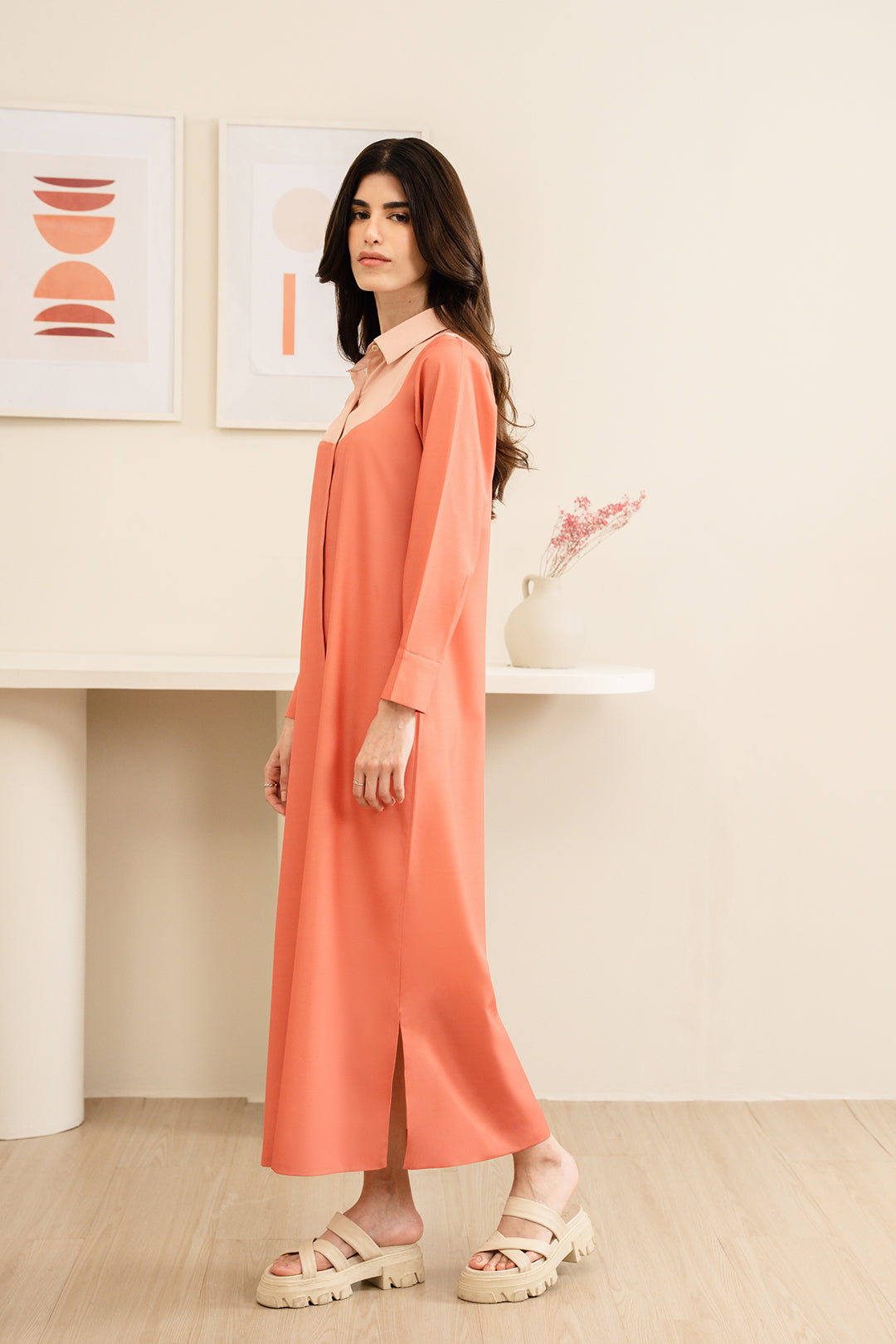 Peach Color Block Dress