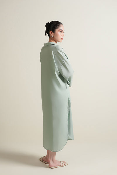 Green Color Block Button Down