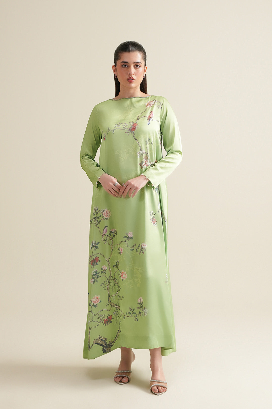 green emerald velvet dress Lulusar Green Black Silk Embroidery Dress Hand Work 3pc – GoodLuck  Collections main image 0