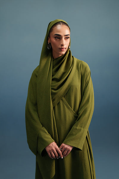 Sage Tie Up Abaya & Stole (2Pc)