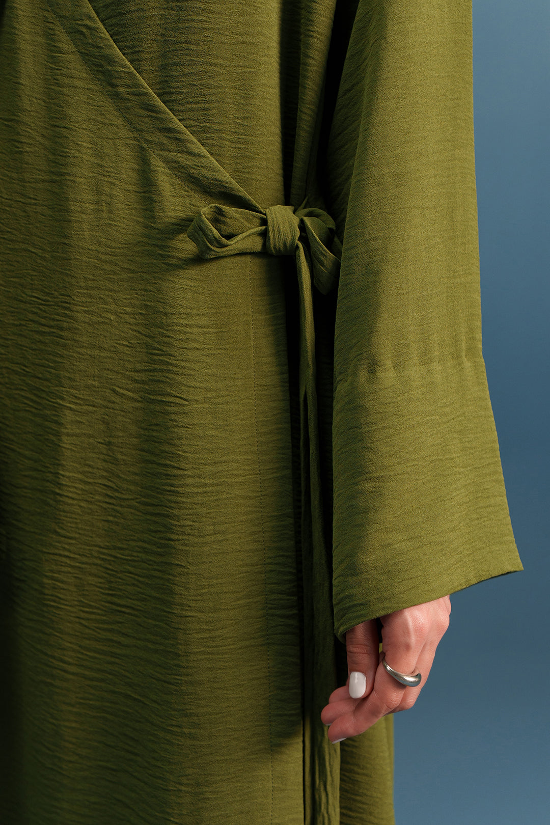 Sage Tie Up Abaya & Stole (2Pc)