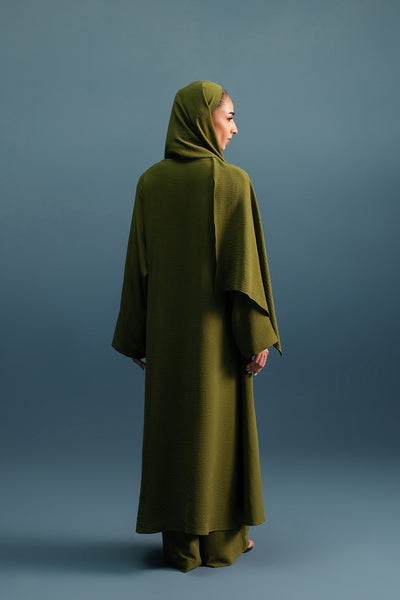 Sage Tie Up Abaya & Stole (2Pc)