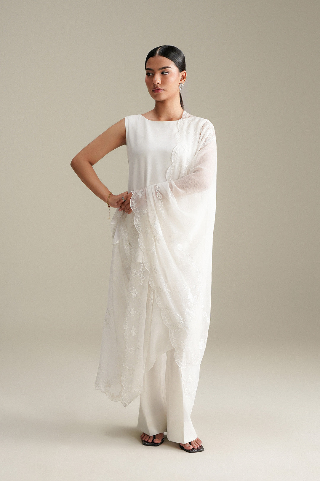 White Embroidered Dupatta
