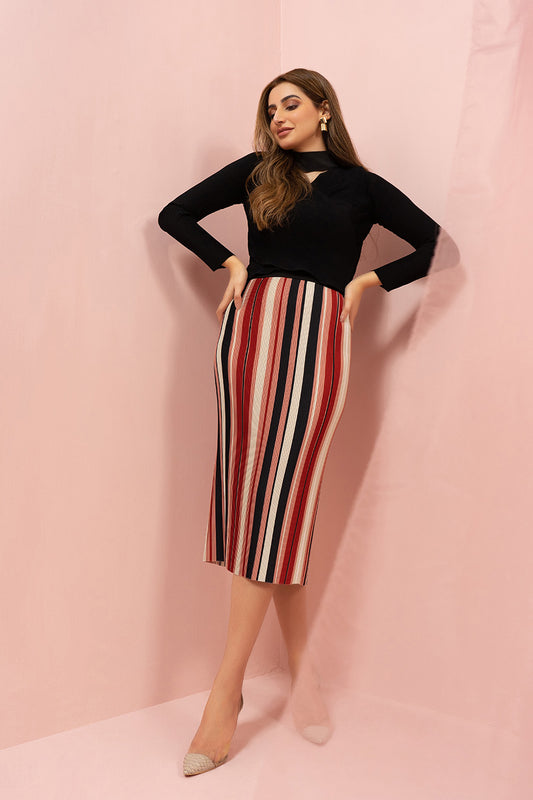 Barcode Pleated Skirt