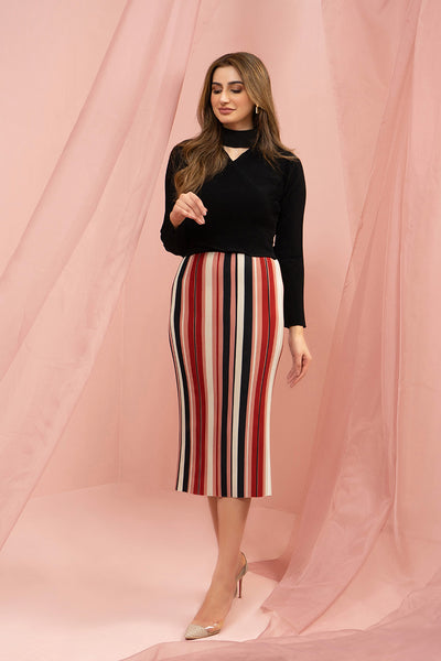 Barcode Pleated Skirt