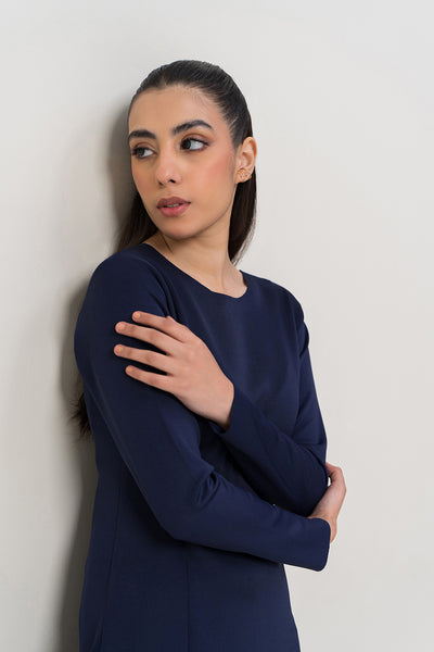 Navy Knit Panel Dress