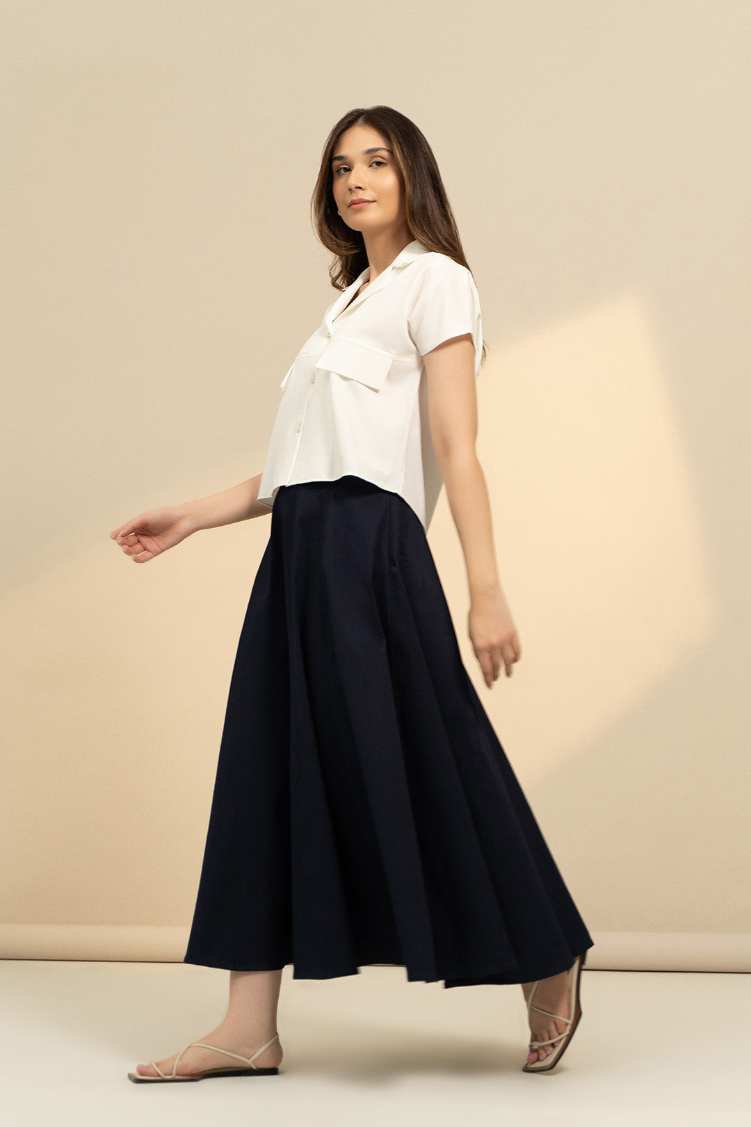 Denim Godet Skirt